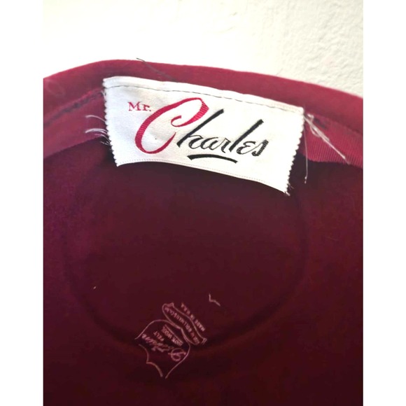 Vintage Mr. Charles Doeskin Felt 100% Wool Cranberry Dome Hat w/Large Feather - Picture 7 of 8